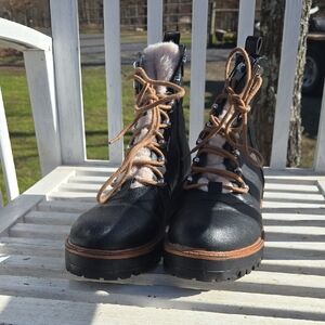 Nine West Black and Tan Lace Up Boots